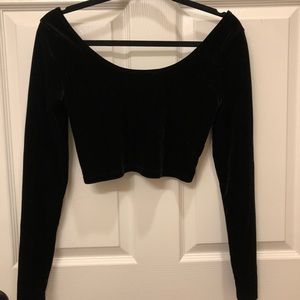 Black Velvet Long Sleeve Crop Top